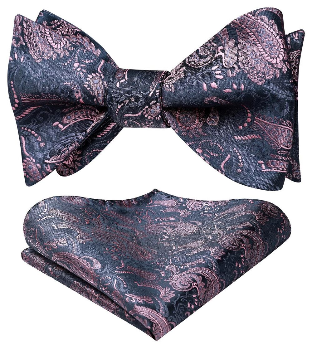 7242 Navy Blue Bow Ties Paisley Bowties Self Tie Bow Tie and Pocket Square